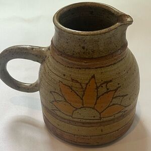 Vintage Studio Potter Ceramic Pitcher with Sunflower Design